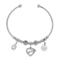 CZ LOVE HEART PEARL CHARM CUFF BRACELET